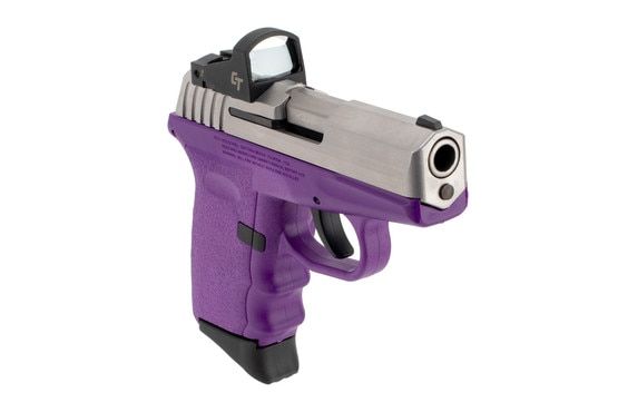 SCCY CPX-2 9mm Pistol with Crimson Trace Red Dot Sight purple frame and stainless steel slide
